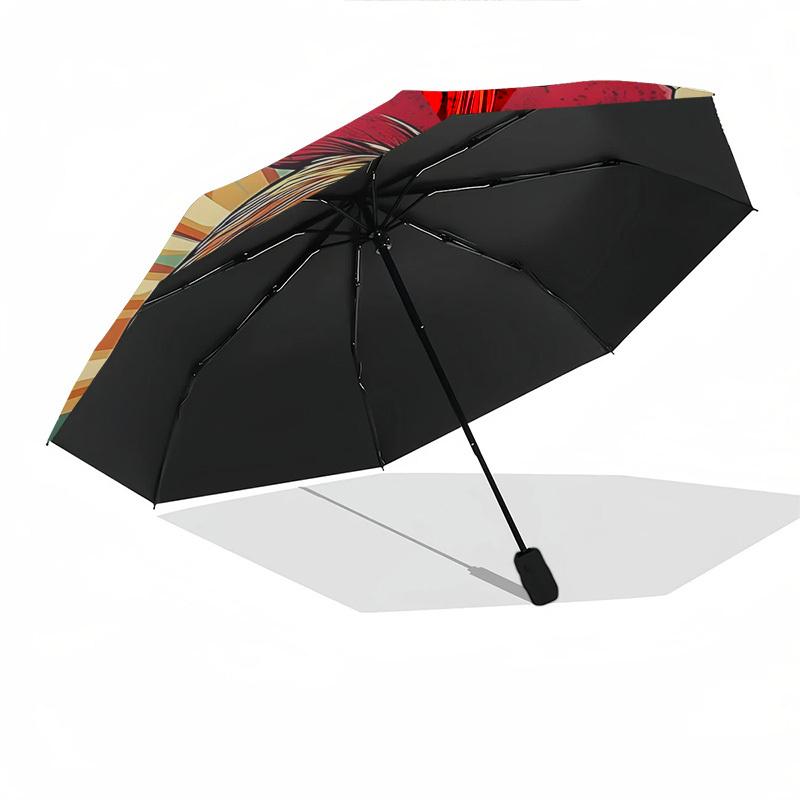 1pc Colorful Rooster Design Automatic Opening/Closing Umbrella with Foldable Design, Iron Frame, Outdoor Use, Festival Gift, Suitable for Fans, Travel