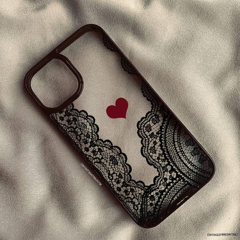 Cute Black White Lace Floral Pattern Phone Case For iPhone 16 17 Pro 15 17Air 13 11 12 XS Max 7 8 14 Plus XR Clear Hard Cover