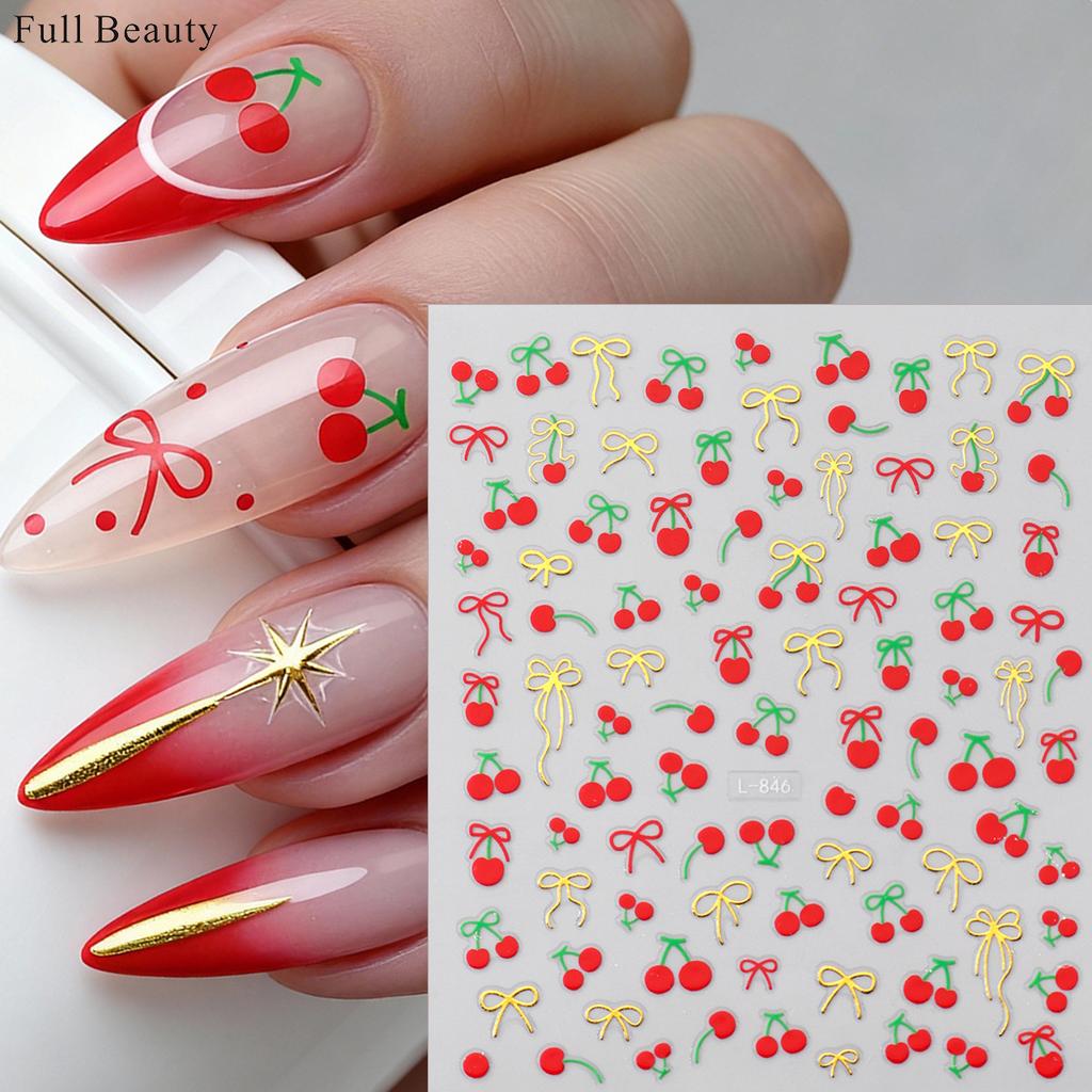 New cherry nail sticker set bow bronzing love nail sticker