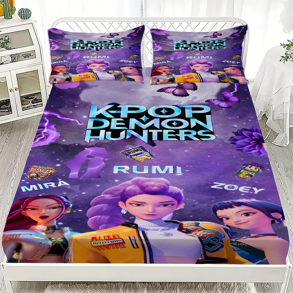 K-Pop D-Demon Hunters Fitted Sheet from Personalized  for Home Decor, Customized DIY Bed Cover Deep Pocket with 2Pillowcases