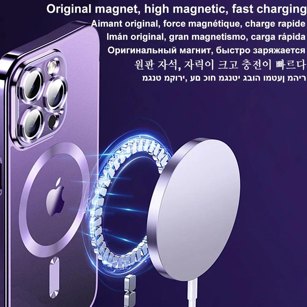 Magnetický Pokovovaný Obal Pre iPhone 16 15 14 Plus 13 12 11 Pro Max Sklo na Ochranné Sklo Objektívu Fotoaparátu Pre Kryt Bezdrôtovej Nabíjačky Magsafe