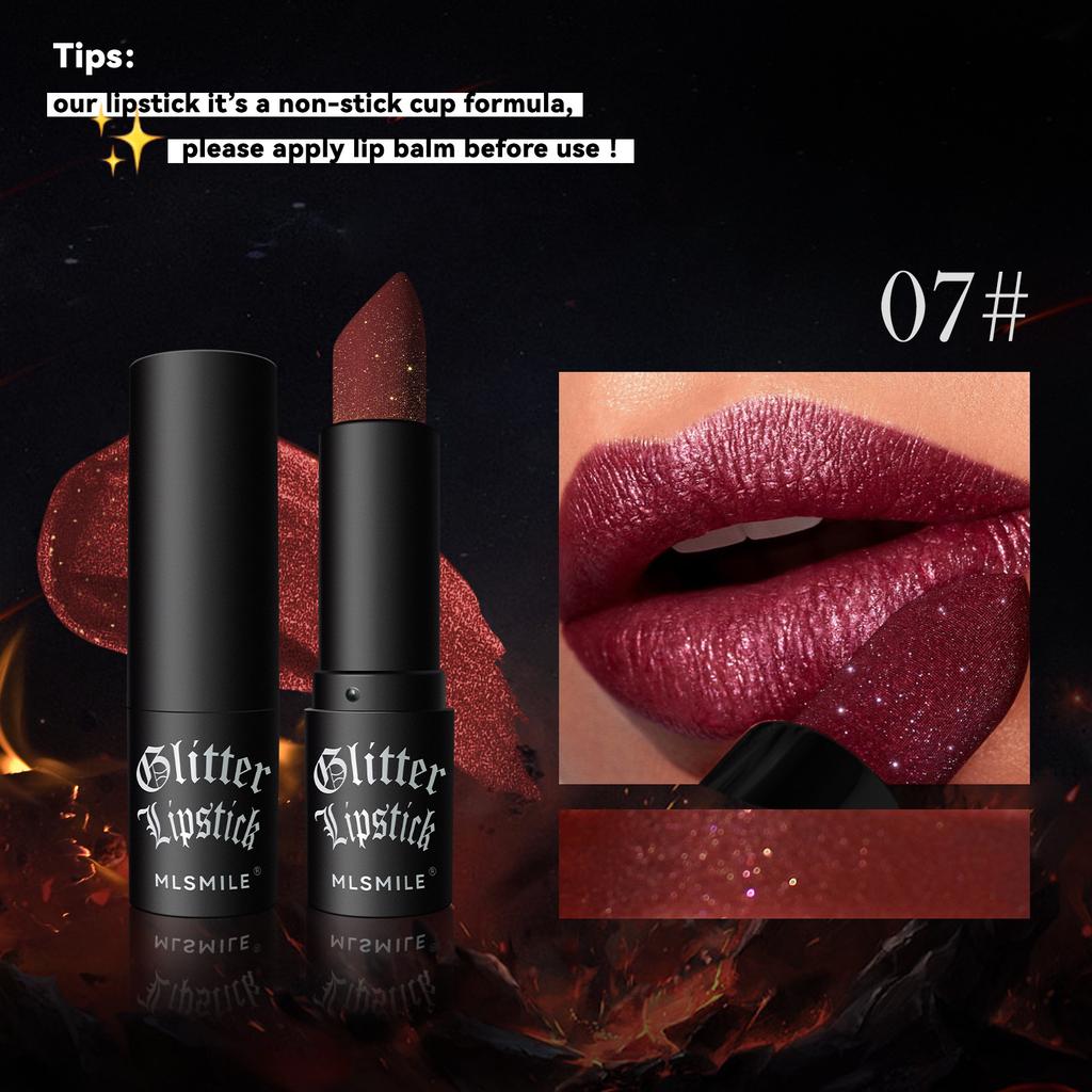 7colors Glitter Lipstick Transfer-resistant Long Lasting Diamond Pearlescent Metallic Lipstick Black Lipgloss Women Lips Makeup Cosmetic