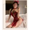 Man Want Sex Underwear Sexy Neck Water Drop Hollow High Waist Split Red New Year's Cheongsam Uniform Set 9209