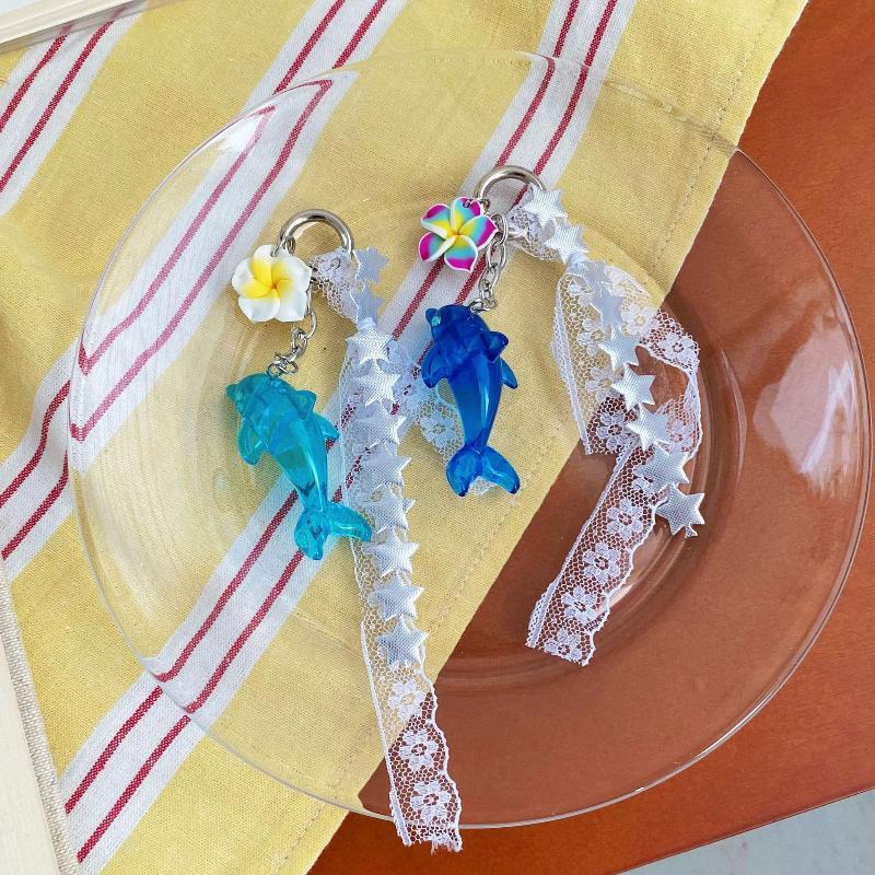 Retro Dolphin Flower Lace Bag Charm Cute Y2K Style Portable Decor for Girls Summer Island Trip Bag Accessories