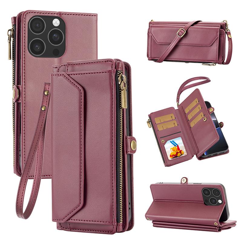 Multifunctional Leather Case Zipper Wallet Card Case Leather Case Flip Samsung iPhone Case