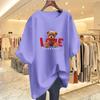 Women's Summer Bear Print Cotton T-Shirt - Korean Style, Loose Fit, Short Sleeve