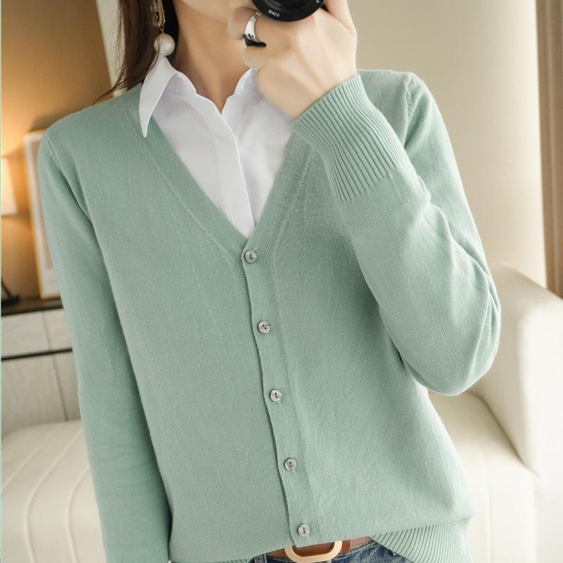 New Spring/Summer V-Neck Loose Plus Size Thin Knit Long Sleeve Cardigan Sweater Set