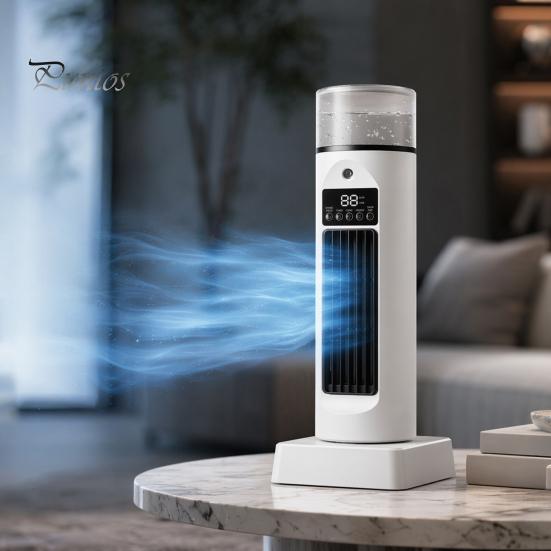 Quiet Air Circulation Fan Portable Tower with Remote Control, 6 Speed 7 Color LED Night Low Noise Light, Cooler, USB Powered Misting for Home