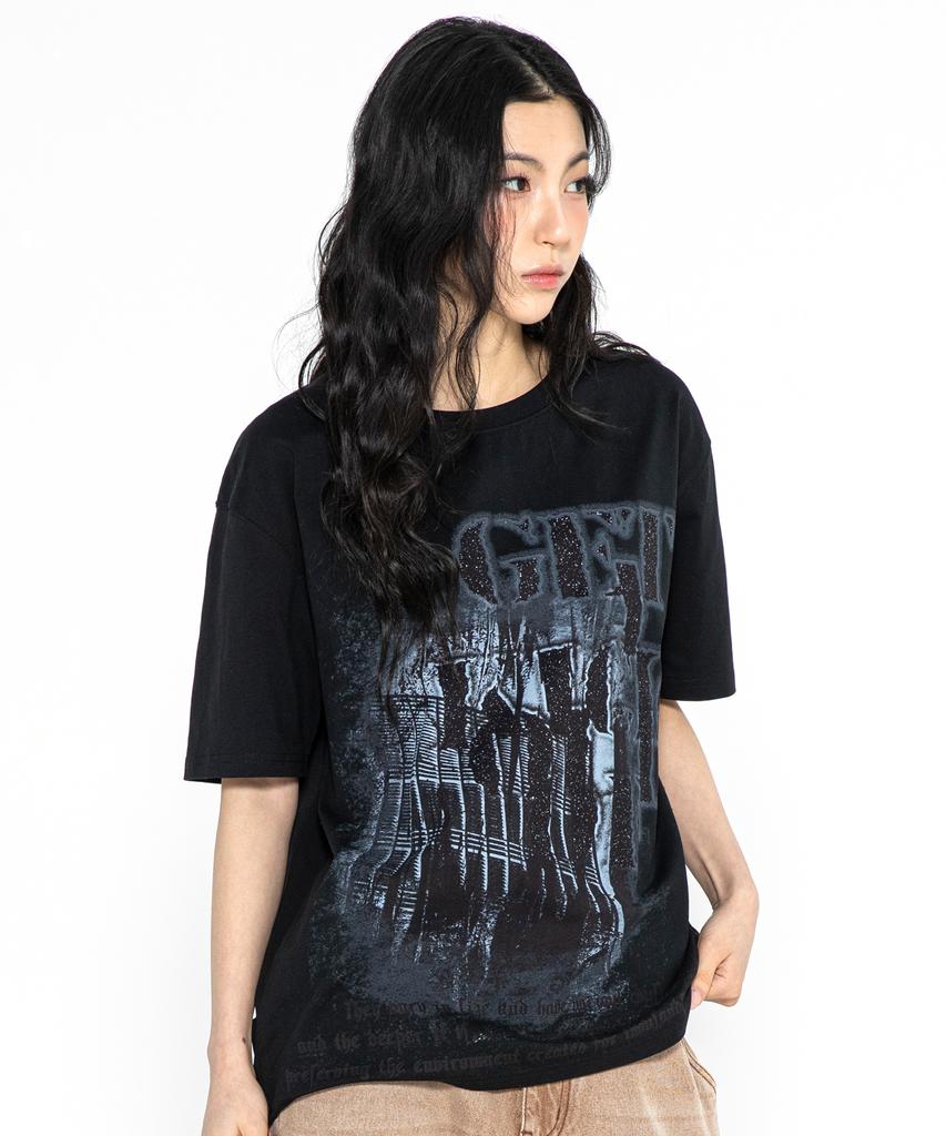 XTONZ Xtt067 Cave Print Short Sleeve T-Shirt (Black)