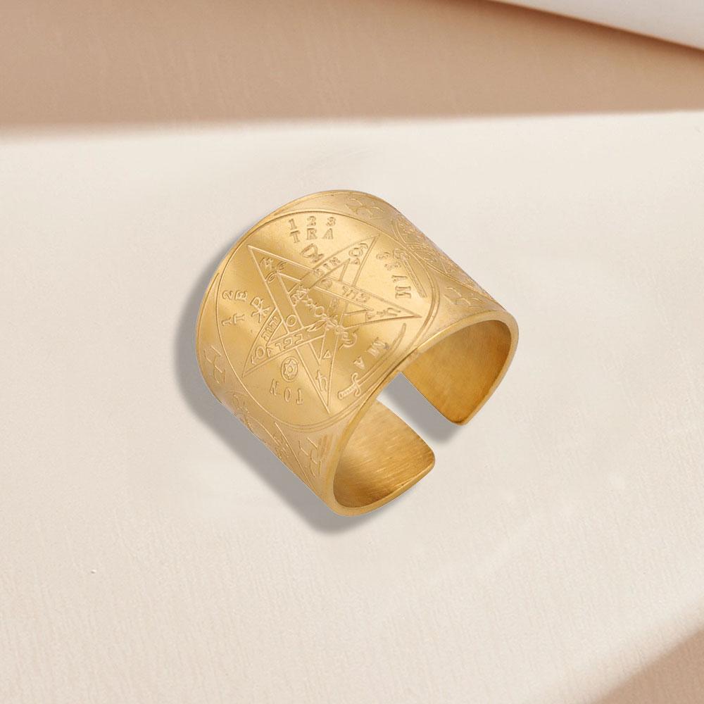 

YILUOCD Колдовство Пентаграмма Тетраграмматон Кольца для Мужчин Винтажное Кольцо Архангела Метатрона Регулируемое Амулет Ювелирное Изделие Подарок 8