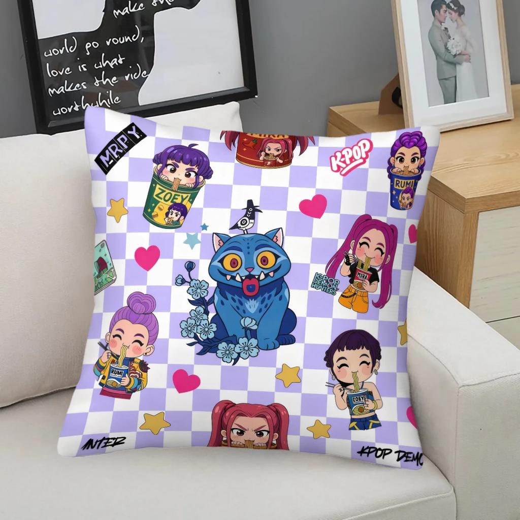 Kpop Chibi Idol Throw Pillow Decorative Cushion Hot Anime Soft Nap Pillow Zipper Closure for Sofa Bedroom Living Room Decor