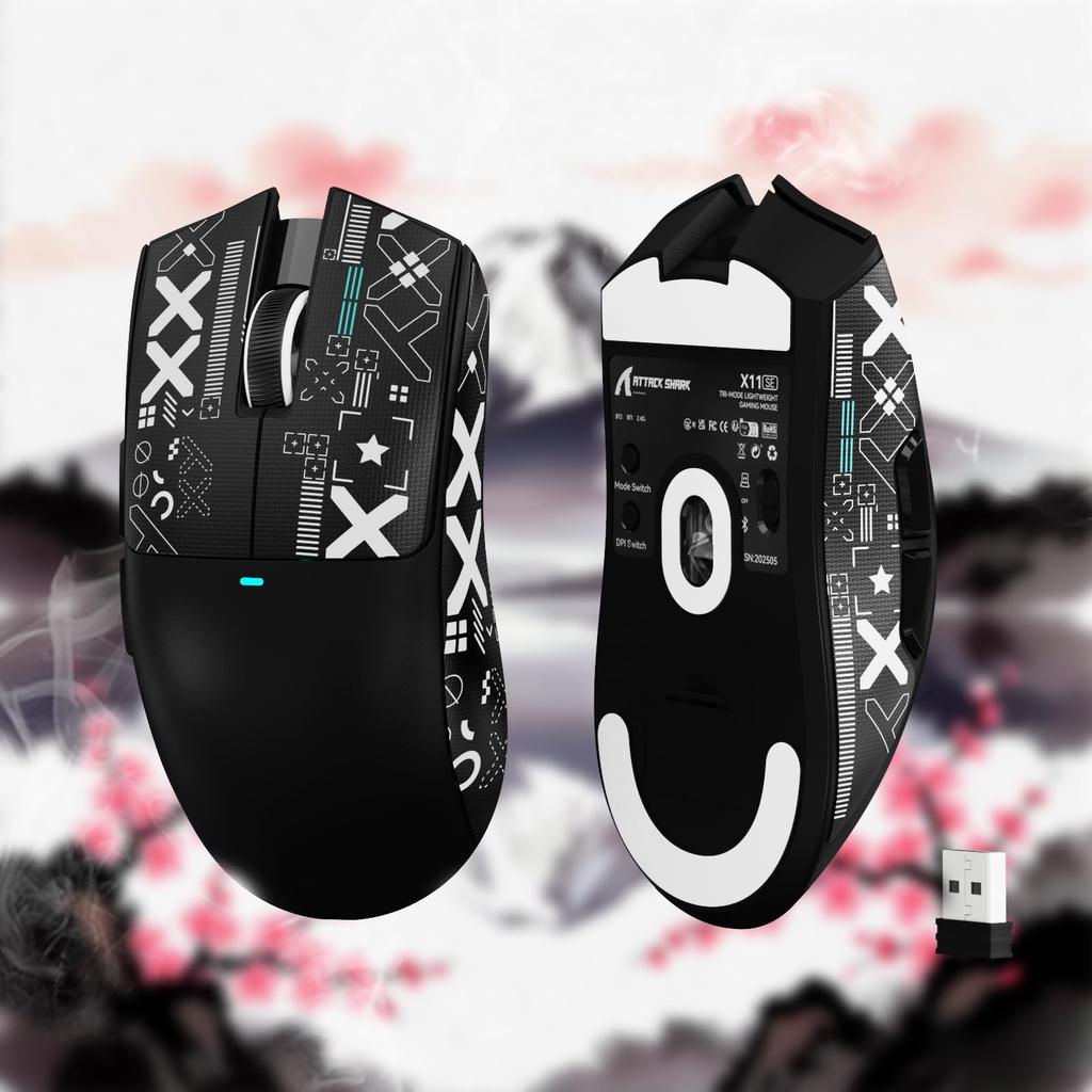 ATTACK SHARK X11SE Gaming Dual Bluetooth DPI PAW3311 HUANO Broadcom BK52820 FSWQ Ergonomic Black Ultra-Lightweight Mouse, 60g, 3-Mode Connection,