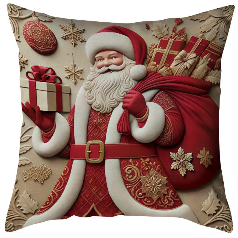 4-Piece Christmas Pillow Cover Set with Santa, Snowman, and Reindeer Designs for Living Room & Bedroom Decor