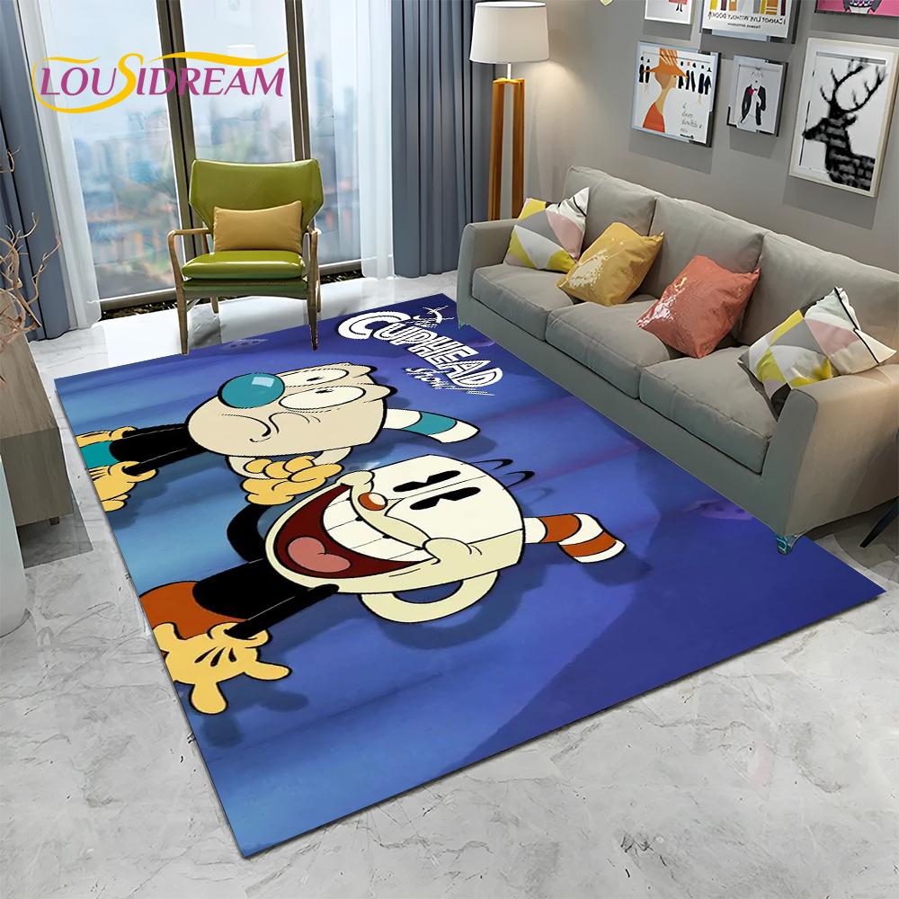 3D Cuphead Mugman Oyunu Gamer HD Halı Kilim Ev Oturma Odası Yatak Odası Kanepe Paspas Dekor, çocuk Oyun Alanı Kilim kaymaz Zemin Mat