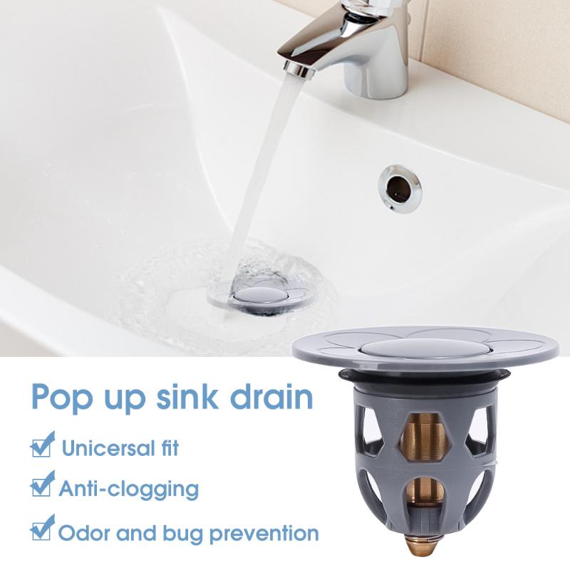 Stainless Steel Pop-Up Bounce Core Basin Drain Filter Hair Catcher Sink Strainer Bathtub Stopper Universal Bathroom Plug Tool