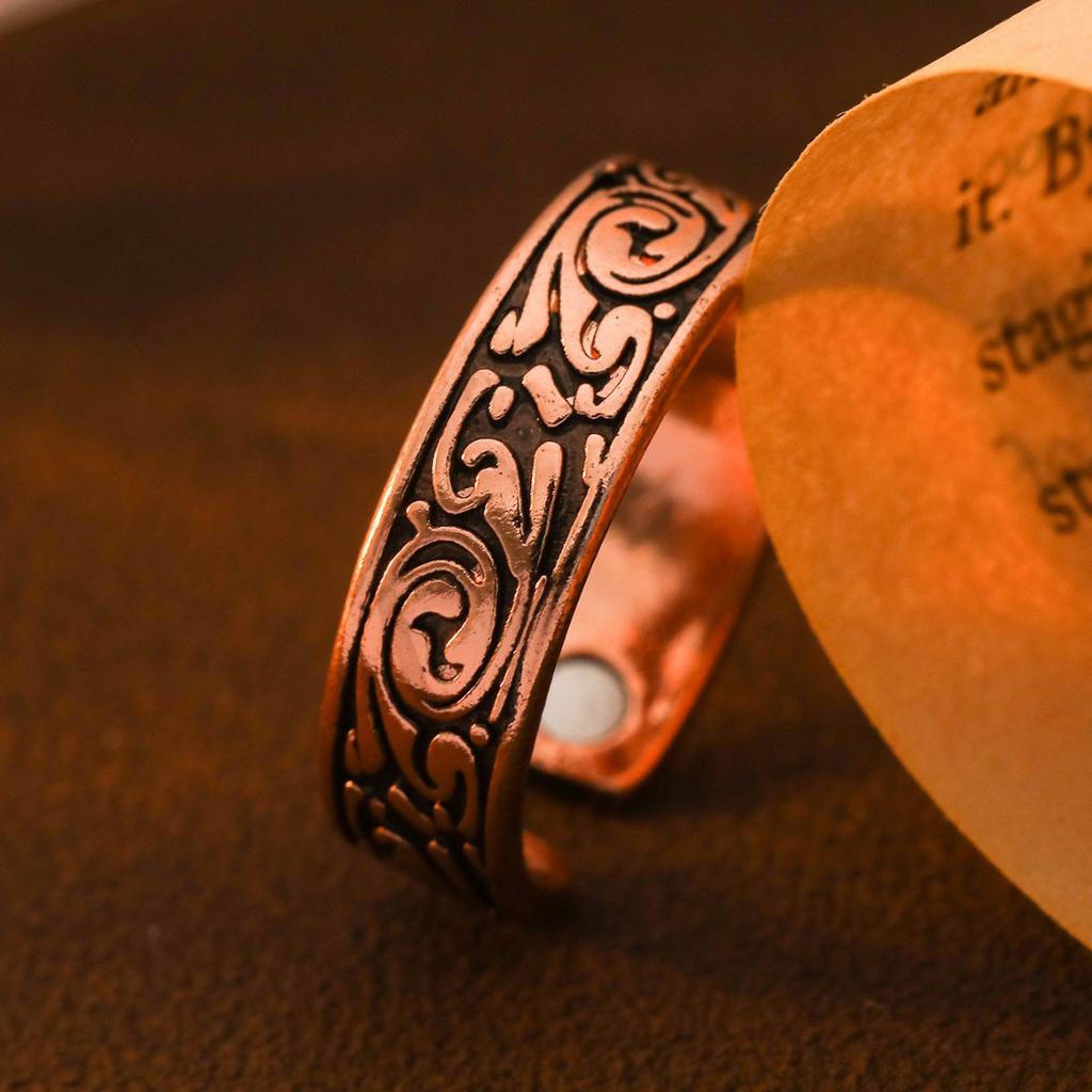 Vintage Red Magnet Open Ring Carved Totem Pattern Fashion Jewelry High End Stylish Design