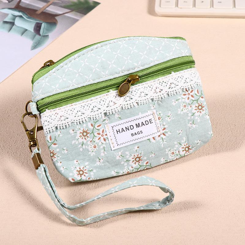 Ethnic Style Handbag  Fabric Money Pouch  Key Bag  Wrist Strap with Two Zippers  Hand-held Bag