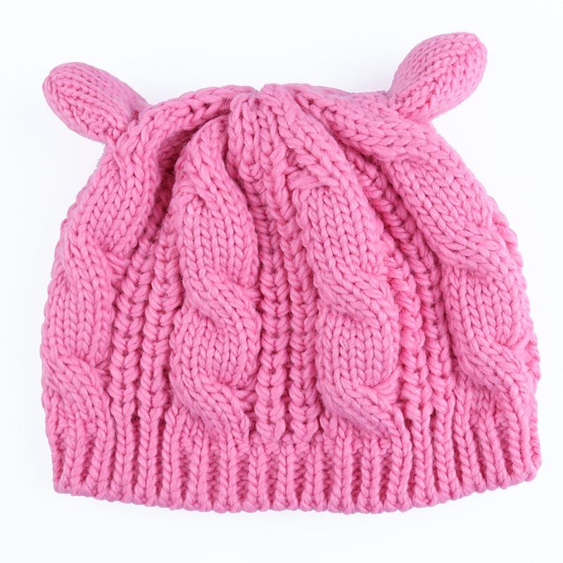 Cat ears women hat solid knitted Winter hats wool beanies caps crochet trendy bonnet cute women's cap gorros mujer invierno