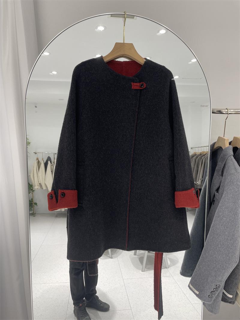 

Двустороннее шерстяное пальто осень-зима новое шерстяное пальто простой дизайн свободный большой размер женская одежда M