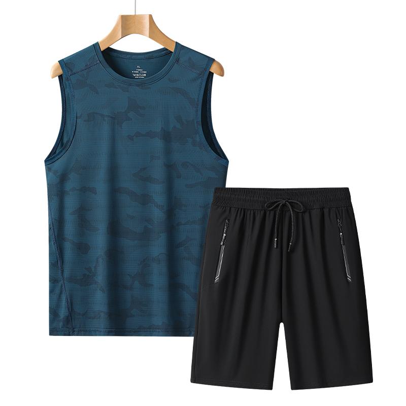 

Vest Suit Men s Outdoor Sports Suit Men s Ice-feel Breathable Sleeveless T-shirt Men s Fitness Running Suit Men s Shorts Two-piece Set 2XL зелёный