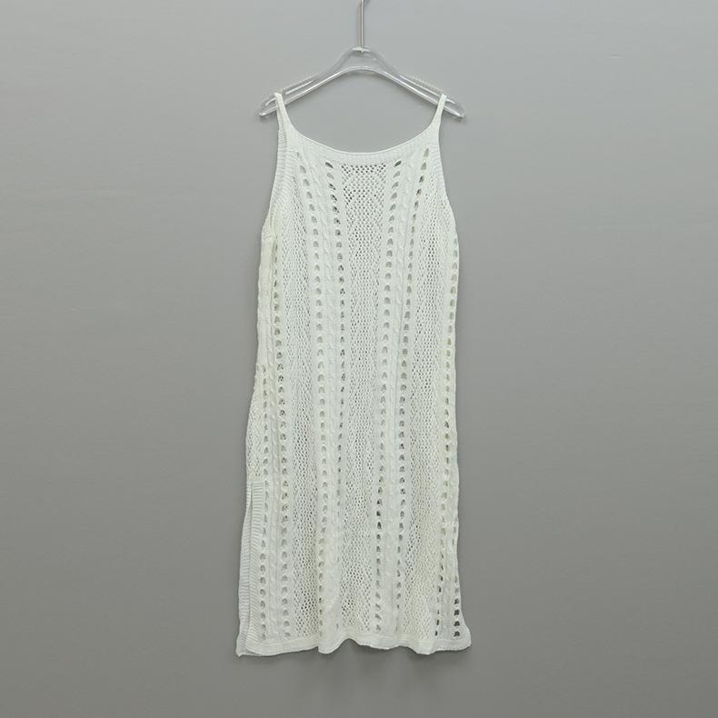 Summer Women's Knitted Beach Holiday Hollow Out Dresses Swimwear Seaside Cover Up Halter Dress