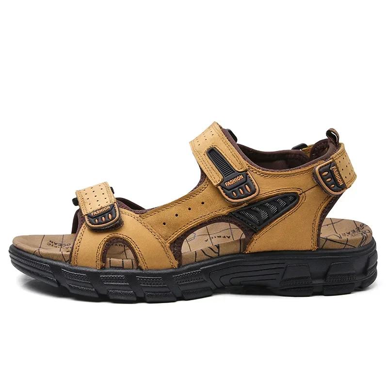 Genuine Leather Men's Sandals Summer Leisure Men Shoes High Quality Soft Casual Sandals for Men Beach Hiking Men's Shoes Size 46