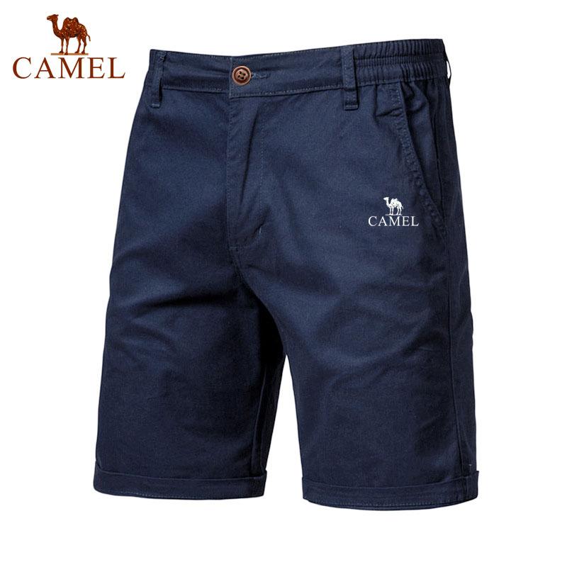 Camel Sommer Broderte Bomull Ensfargede Shorts for Menn Høy Kvalitet Casual Business Sosial Elastisk Midje Badeshorts