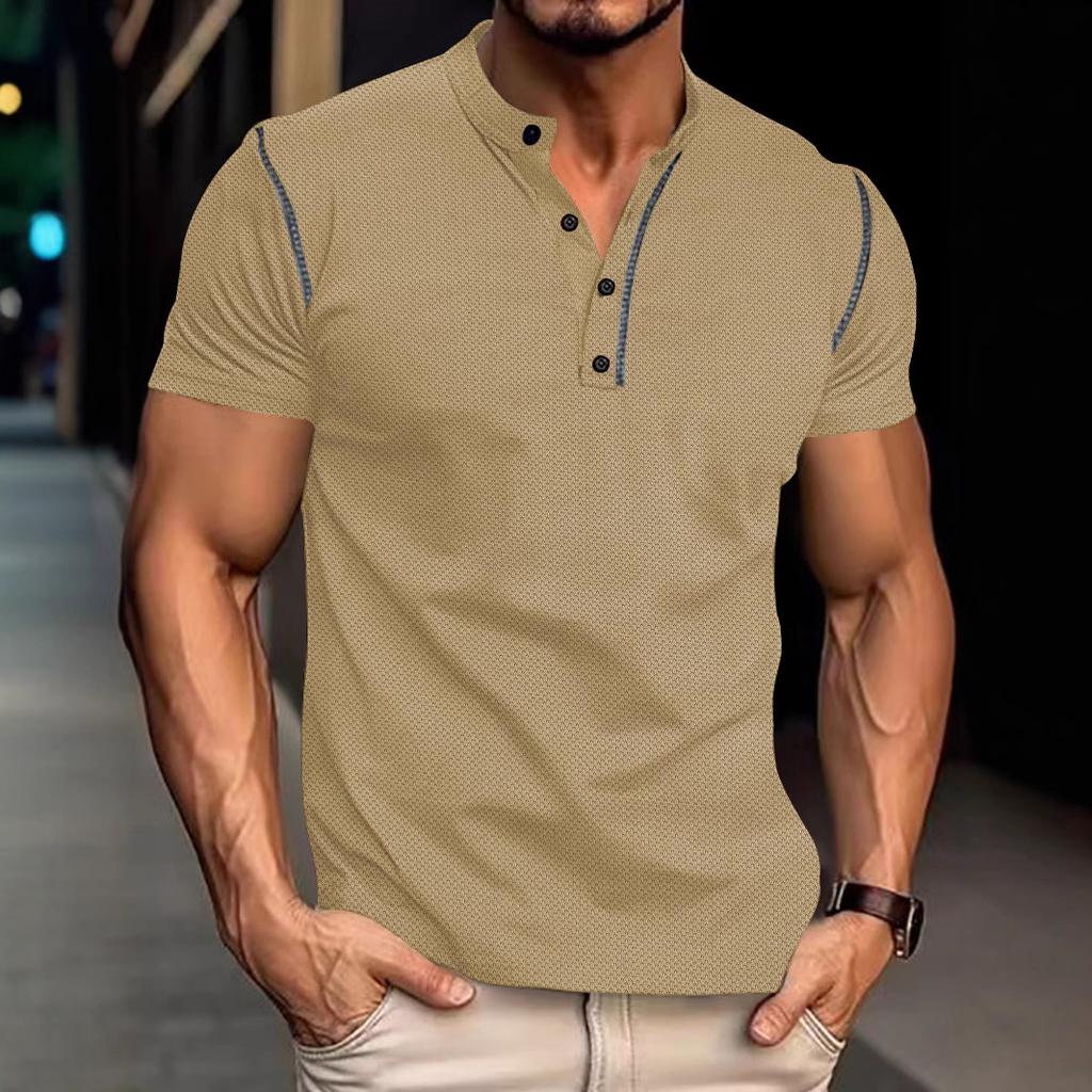 Mens Muscle Slim Henley Shirts Short Sleeve Athletic T-Shirts Summer Button Tees
