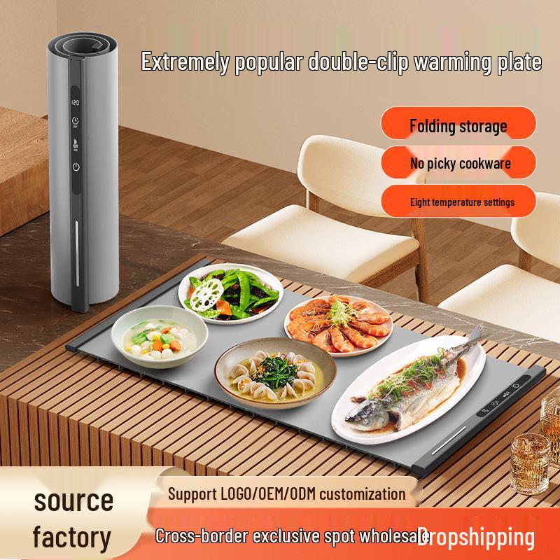 Portable Silicone Warming Plate - Multi-functional and Constant Temperature Mat for Home Use, Keeps Food Warm, Easy Storage Double Clip Warming Plate Coffee Color (EU Plug)