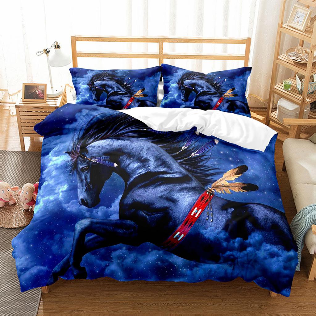 Horse Duvet Cover Set King Full Size Wild Animals Pattern Polyester Comforter Cover For Kids Teens Adult Bedding Set Quilt Cover