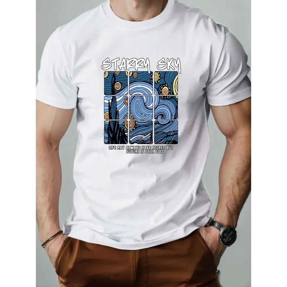 T-Shirt Cotton Oil Painting Pattern Print Summer Oversized Round Neck Breathable Casual Short Sleeve Fashion T Shirt