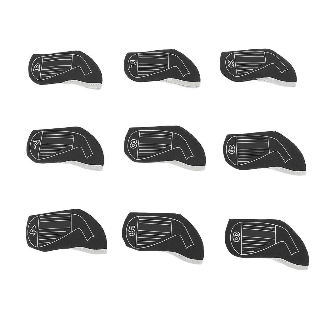 9PCS Club Head Covers Set Soft Fabric Shockproof Anti Slip Protective Headcovers for Iron Clubs Blac