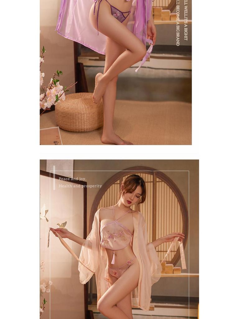 Elegant Ancient Style Embroidered Lingerie - Sexy Transparent Quick Release Exotic Dancer Flirting Set