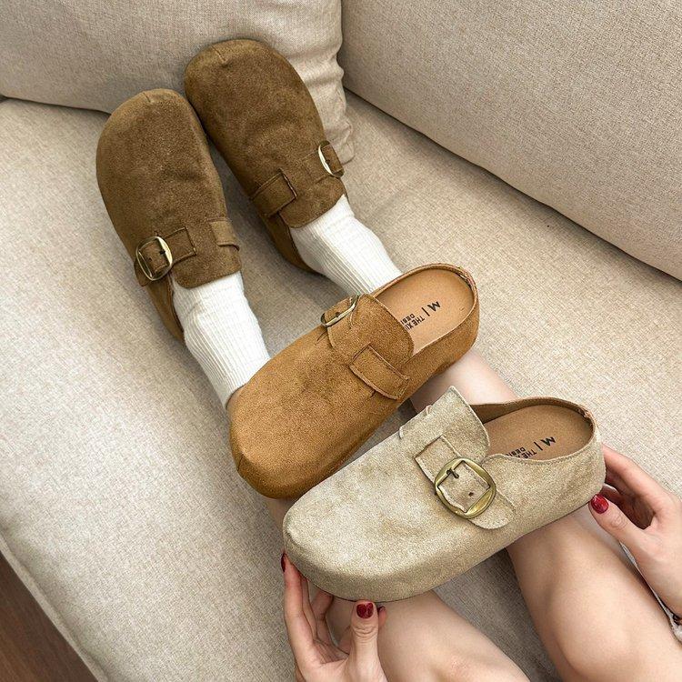 Thick-soled Boken slippers 2025 autumn new one-pedal lazy bag head half slippers female Mori inner height-increasing single shoes