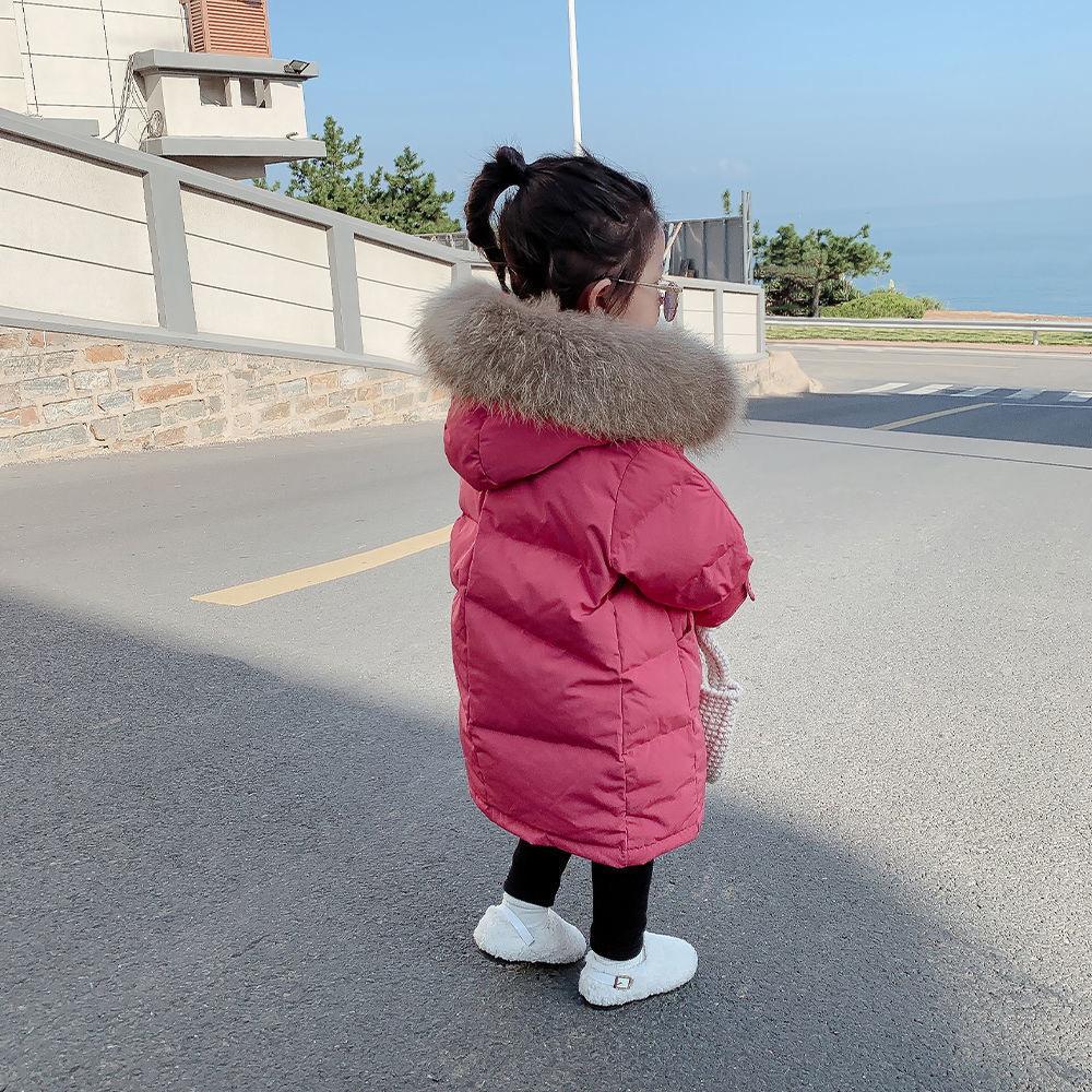 New Girls'cotton-Padded Clothes Children Thickened Keep Warm Pure Color Cute Coat