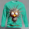 Men's 3D Chick Messy Hair Cat T Shirt Long Sleeve T Shirt 3D Print Crew Neck Shirt Fashion Basic Street Casual Daily Clothing