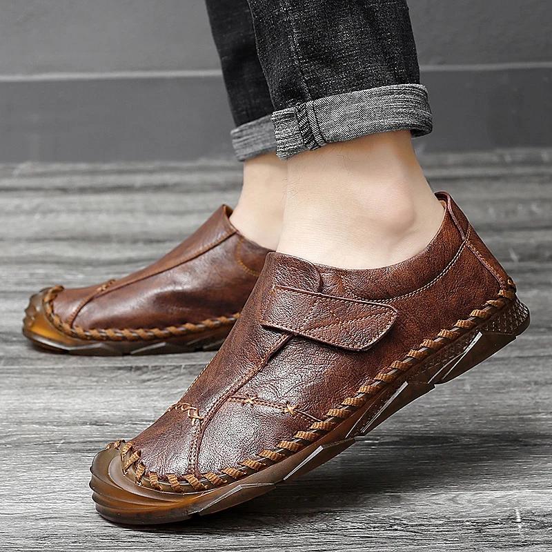 Fashion Men Casual Outdoor Shoes Genuine Leather Non-Slip Driving Shoes Handmade Breathable Soft Bottom Men Loafers Plus Size 38-47