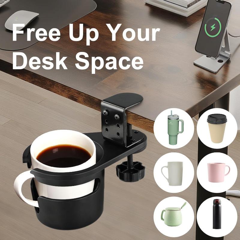 Bohrloser 360° drehbarer Getränkehalter, auslaufsicher, für Gaming-Schreibtisch, Büro, verstellbarer Getränkehalter für Schreibtisch, Tischkante, Kaffeetassen