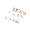 7 Pairs Ear Stud Delicate Artificial Gemstone Inlaid Earrings Love Star Moon Square Shape Elegant