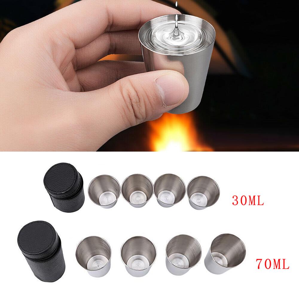 4Pcs/Set  Stainless Steel Wine Shot Mini Silver Glasses Barware Cup With Leather Cover Bag For Home Kitchen Bar