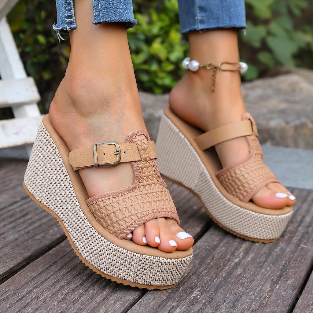 Summer 2026 Fashion Women Slip on Platform Wedges Flats Comfortable Peep Toe Plus Size Shoes for Women 36-43 Women Sandals