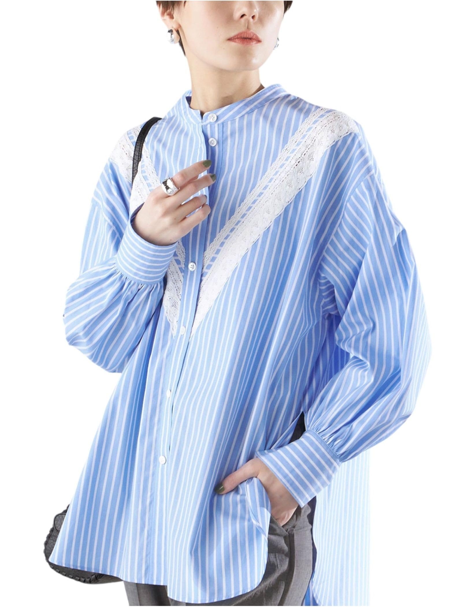 

SHIPS для машинной стирки кружевная и полосатая легкая рубашка женская одного размера, синяя, 311111977,