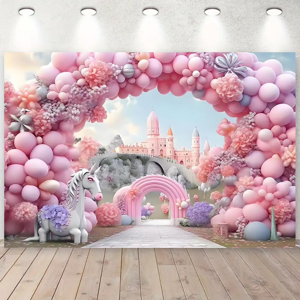 

Colorful Dream Balloon Castle Princess Theme Birthday Party Supplies Background Decoration Banner Baby Shower Photography props 120X90CM