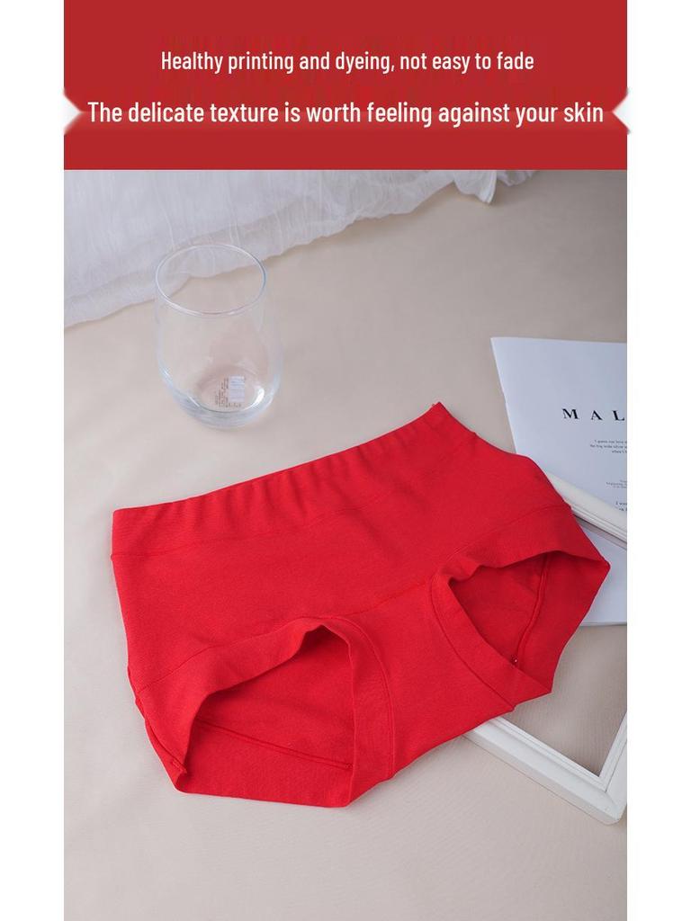 Women's Bright Red High-Waisted Comfort Fit Cotton Hip-Lifting Briefs