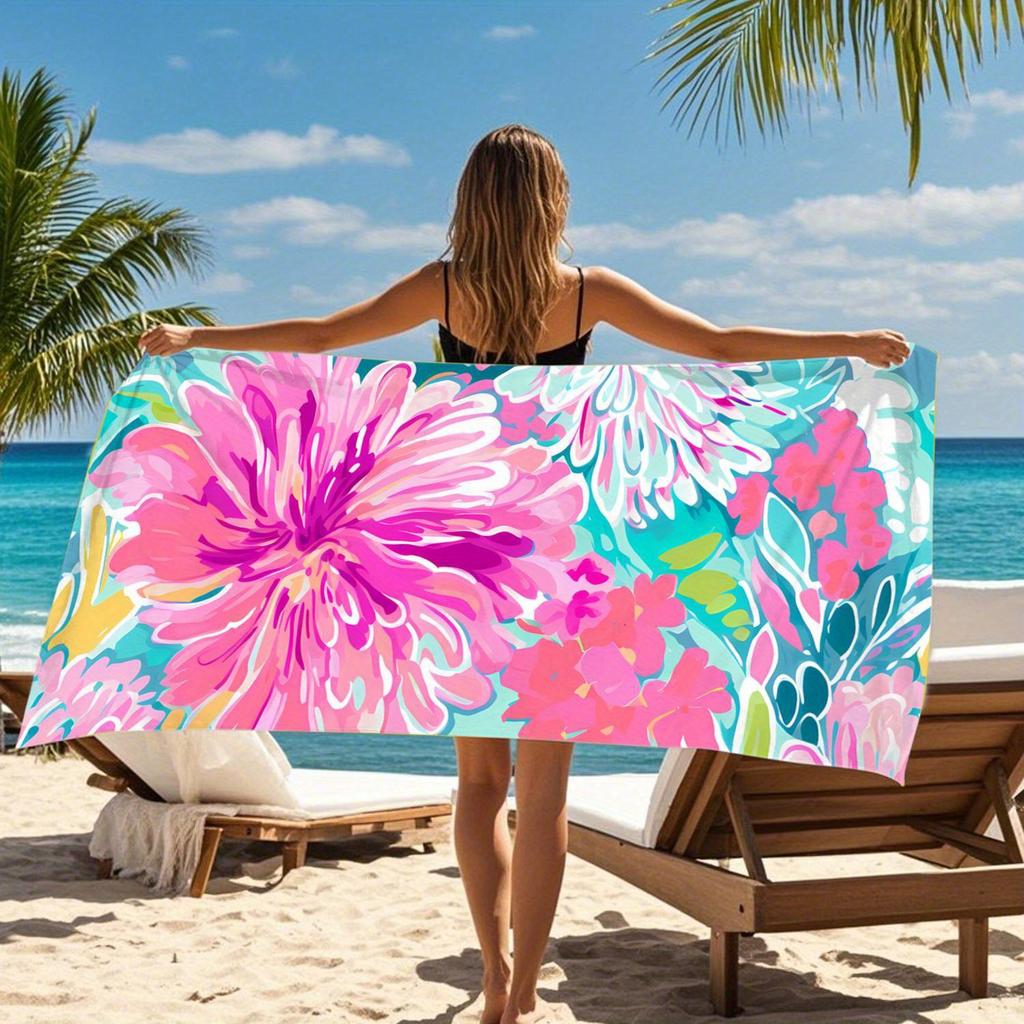 Tropical Floral Bath Towel - Vibrant Pink Design, Soft Absorbent, Perfect for Summer Relaxation, Adds Beauty To Your Beach Days