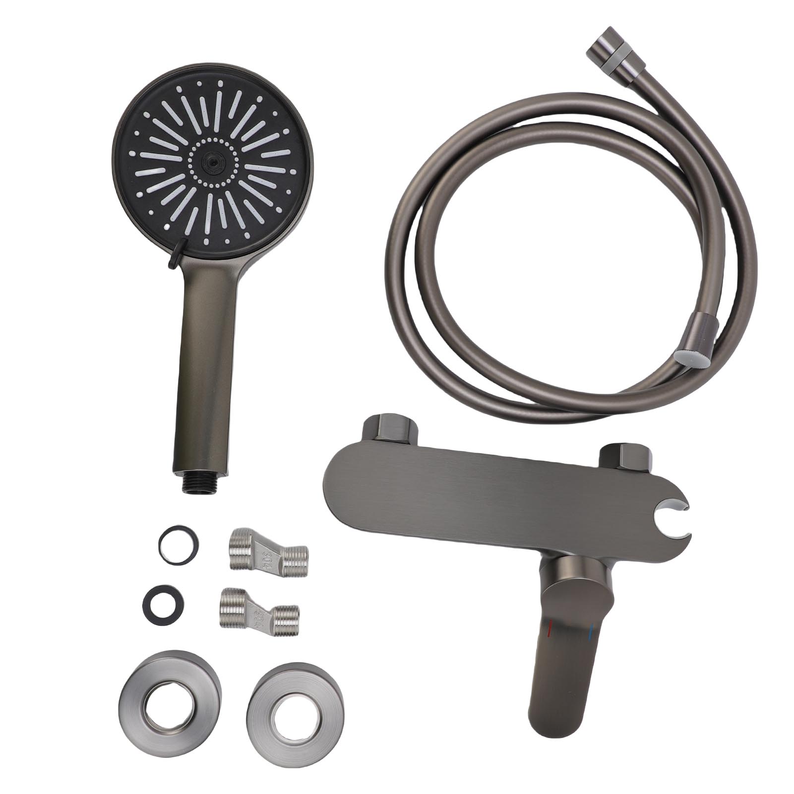 

Handheld Shower Head Set Copper High Pressure 4 Modes Wall Mounted Single Handle Handheld Shower Sprayer for Bathroom Grey