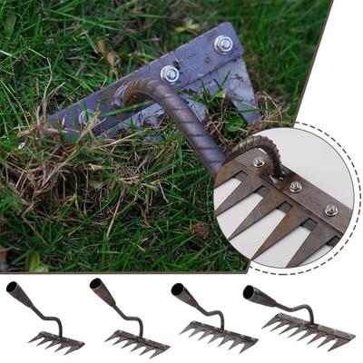 5/6/7/8 Teeth Iron Gardening Hoe Weeding Rake Farm Tool Grasping Raking Loosening Soil Nail Rake Tool Artifact Harrow Farm Tool