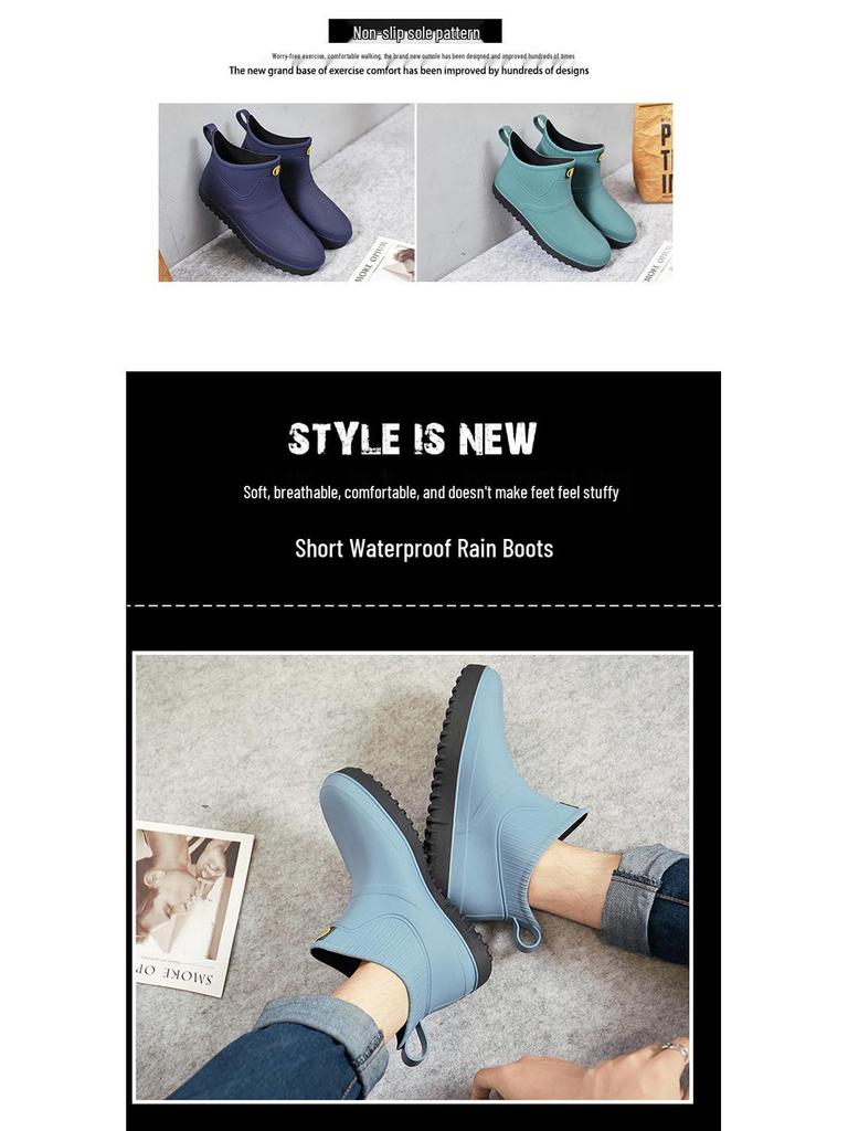 Men's Low-Cut Waterproof Non-Slip Rubber Rain Boots for Car Washing and Outdoor Fashion.