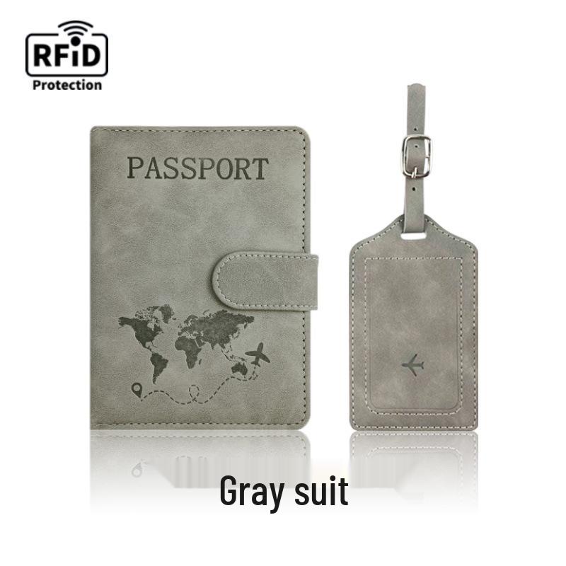 Farbwechselnder PU-Leder-Reiseausweishalter & Gepäckanhänger-Set mit RFID-Schutz