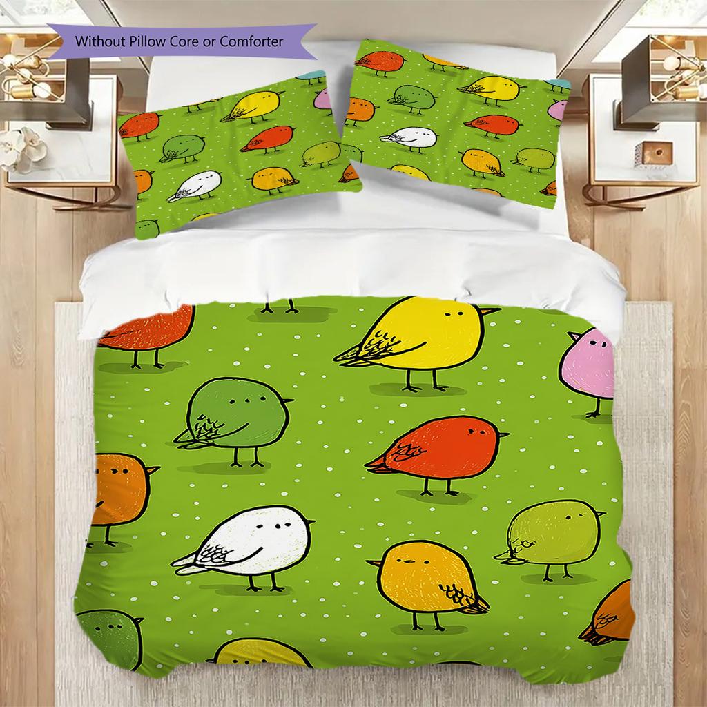Bird Pattern Bedding Quilt Set Quilt Cover Pillowcase Home Decoration Birthday Gift (1 * duvet cover + 2 * pillowcase, without core)